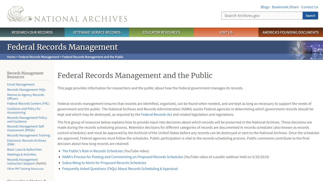 Federal Records Management and the Public | National Archives